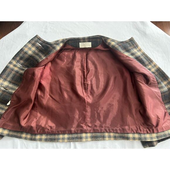 Vintage 1960s Pendleton Wool Plaid Blazer Womens Size 10 Brown Wood Buttons - Picture 5 of 8